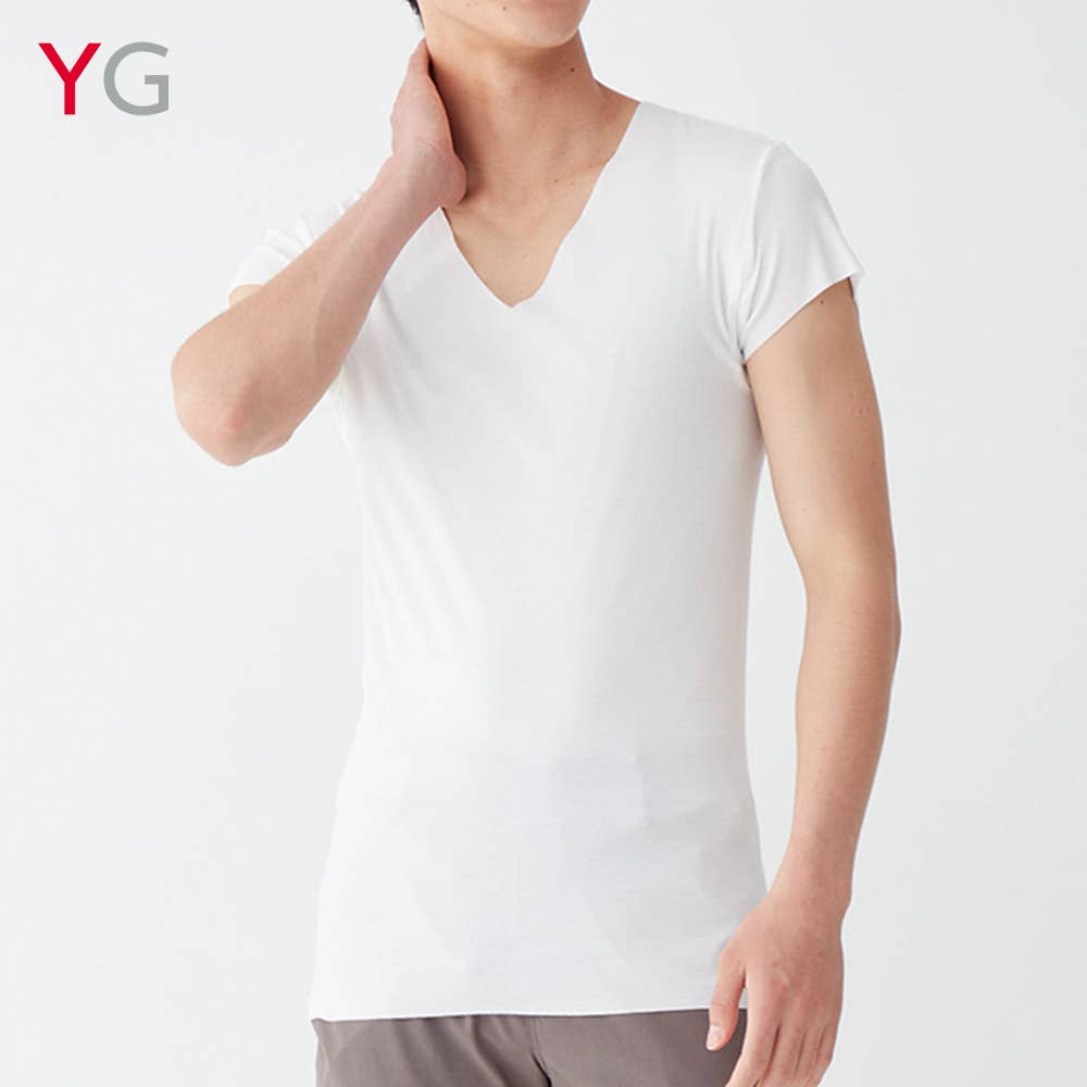 【汗取りパッド付き】VネックTシャツ(深めのＶ首)(短袖)